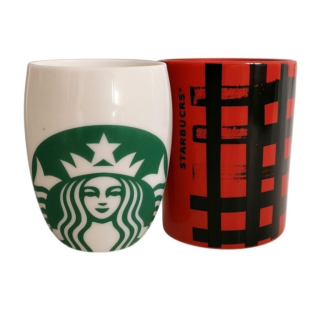 Starbucks Mug Bundle 2010 Barrel Siren Logo 2016 Red Plaid Ceramic
